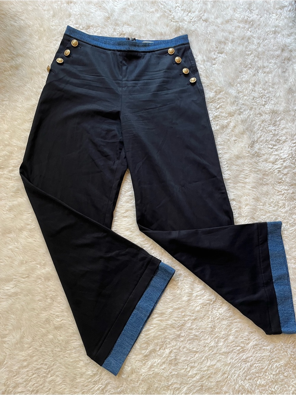 Alice + Olivia Narin Pants Wide Leg Military Gold Button Size 12 Current